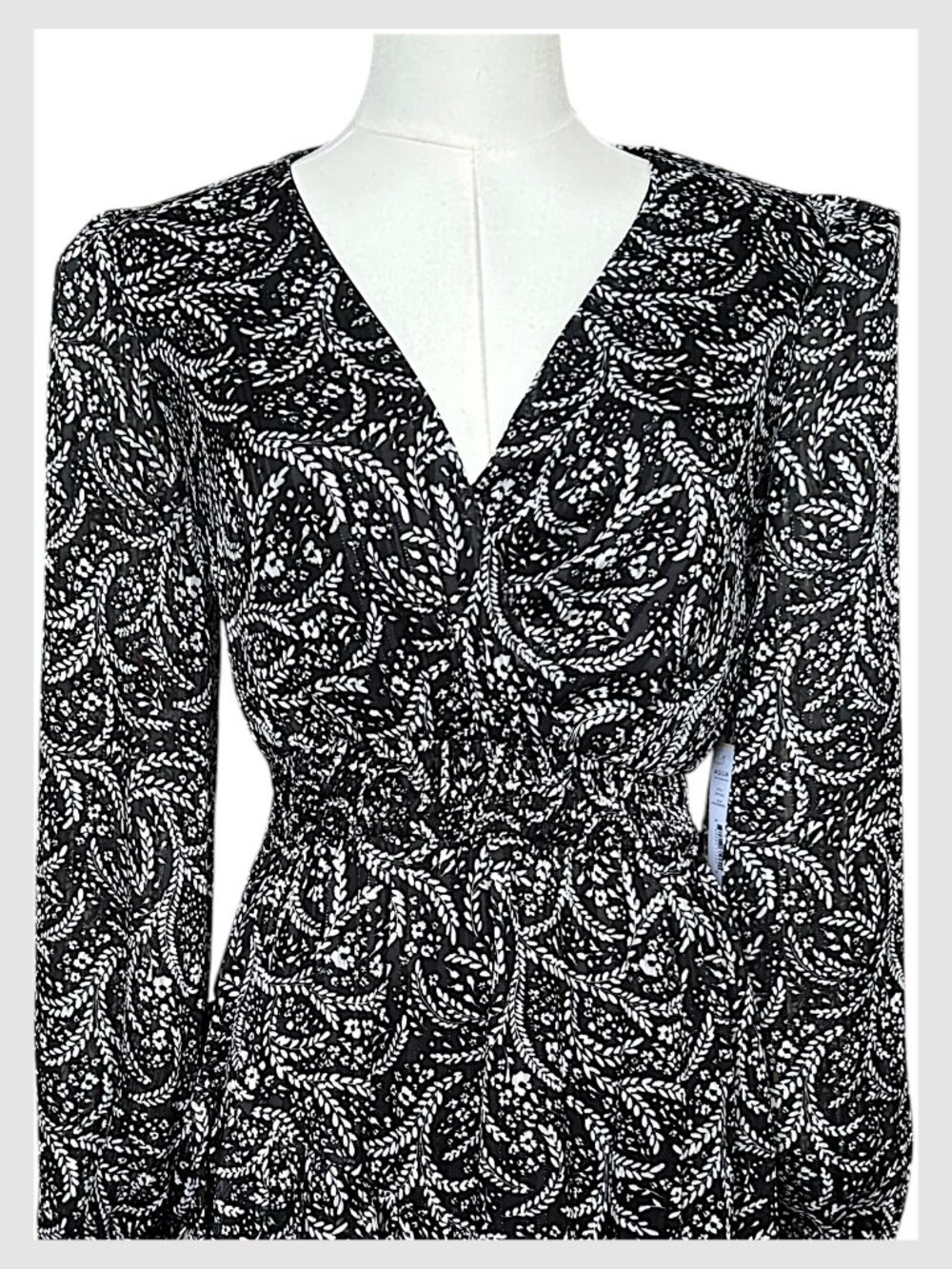 Aqua Black White Floral Ruffle Mini Dress Long Sleeve XS - Picture 3 of 10
